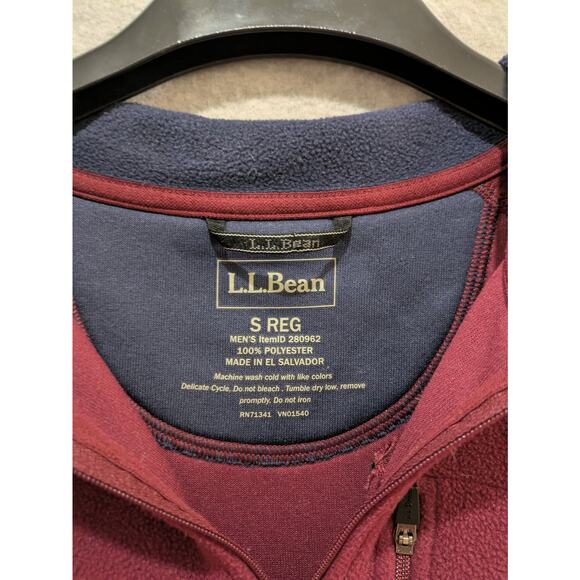 L.L Bean Jacket Men's S Maroon Red 1/4 Zip Red‎ Pocket Fleece Pullover Jacket - Picture 3 of 7